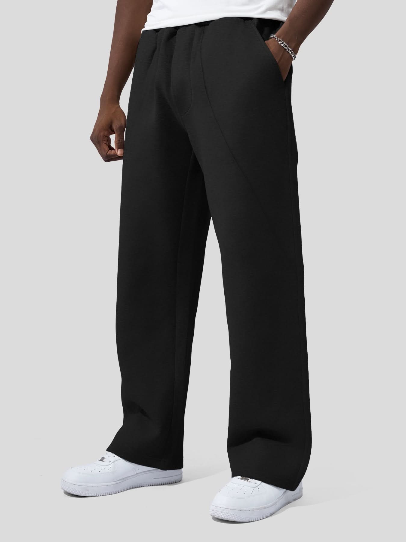 Esteban pantalones de pierna ancha con cordón de ajuste de otoño y con diseño curvo