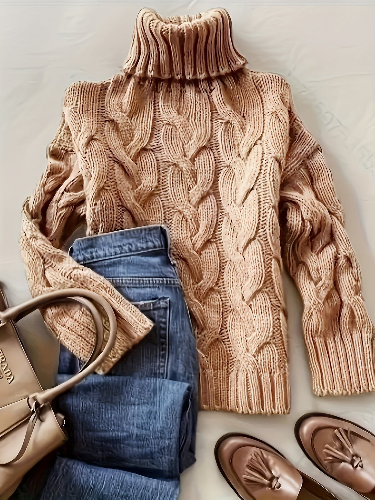 Ellie Cómodo jersey de cuello alto trenzado