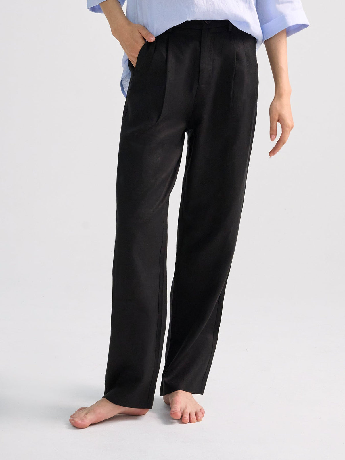 Lorena, pantalones de ocio de corte recto con pliegues, 100 % lino