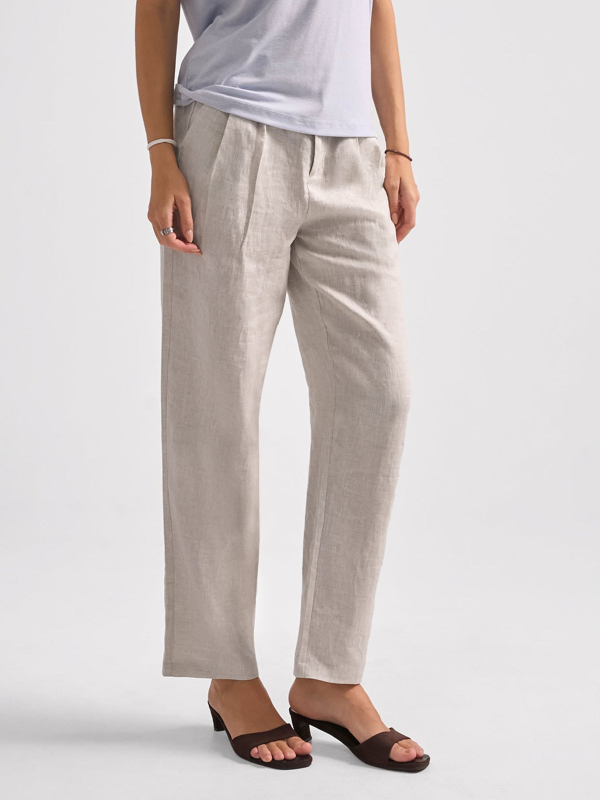 Lorena, pantalones de ocio de corte recto con pliegues, 100 % lino