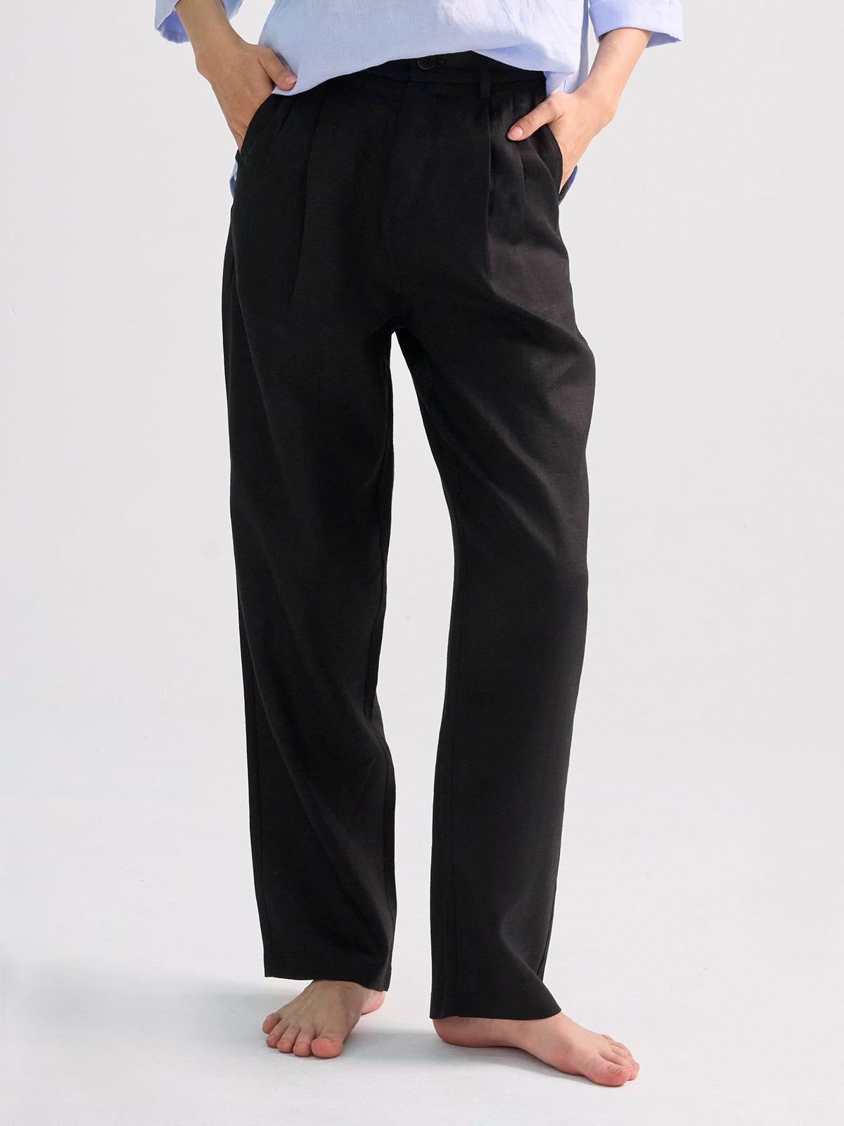 Lorena, pantalones de ocio de corte recto con pliegues, 100 % lino
