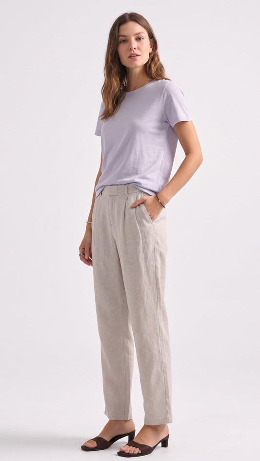 Lorena, pantalones de ocio de corte recto con pliegues, 100 % lino