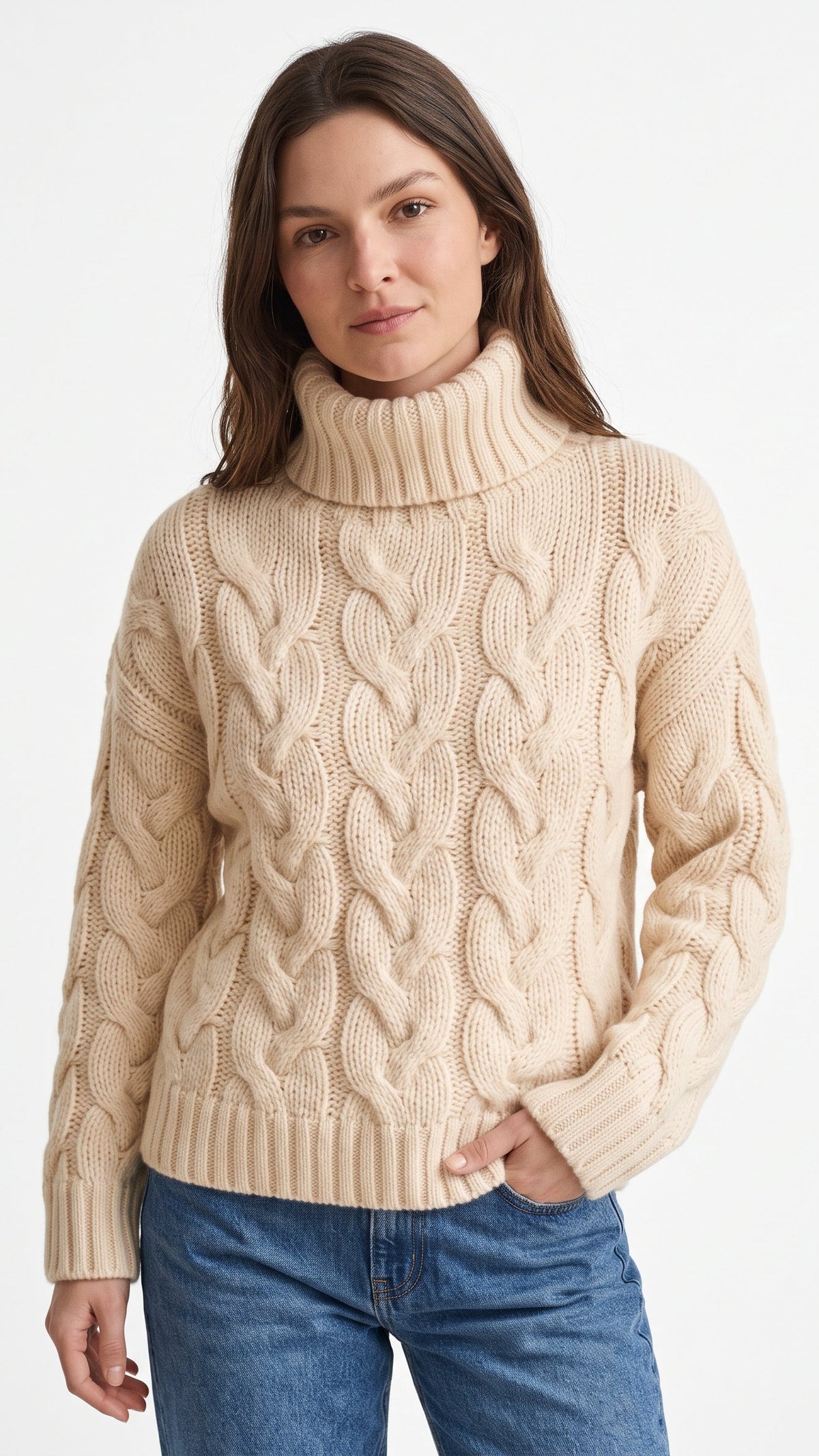 Ellie Cómodo jersey de cuello alto trenzado