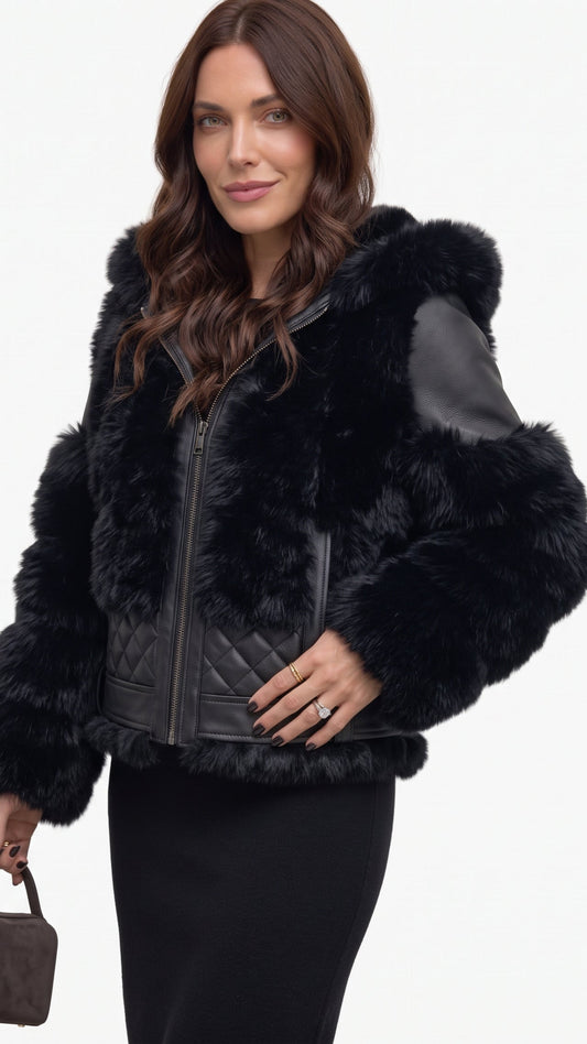 Chaqueta de piel y piel sintética de lujo