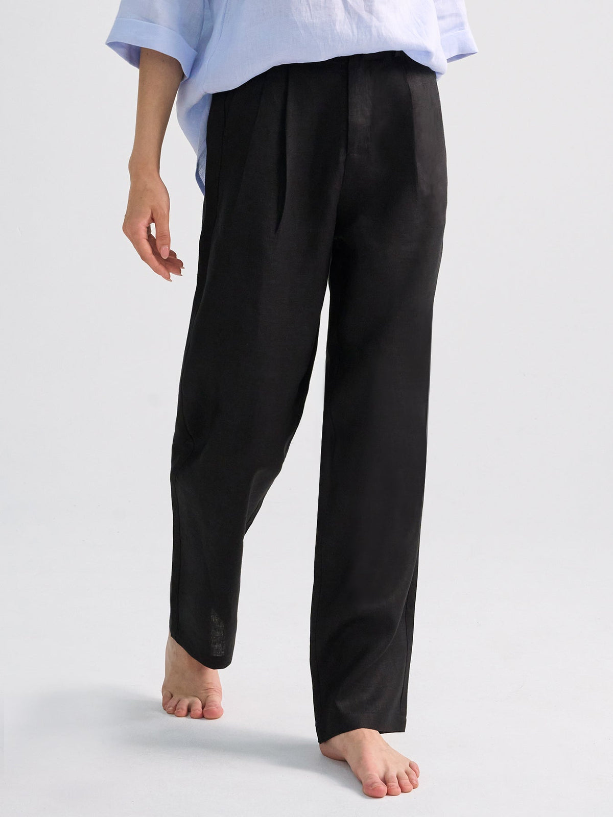 Lorena, pantalones de ocio de corte recto con pliegues, 100 % lino