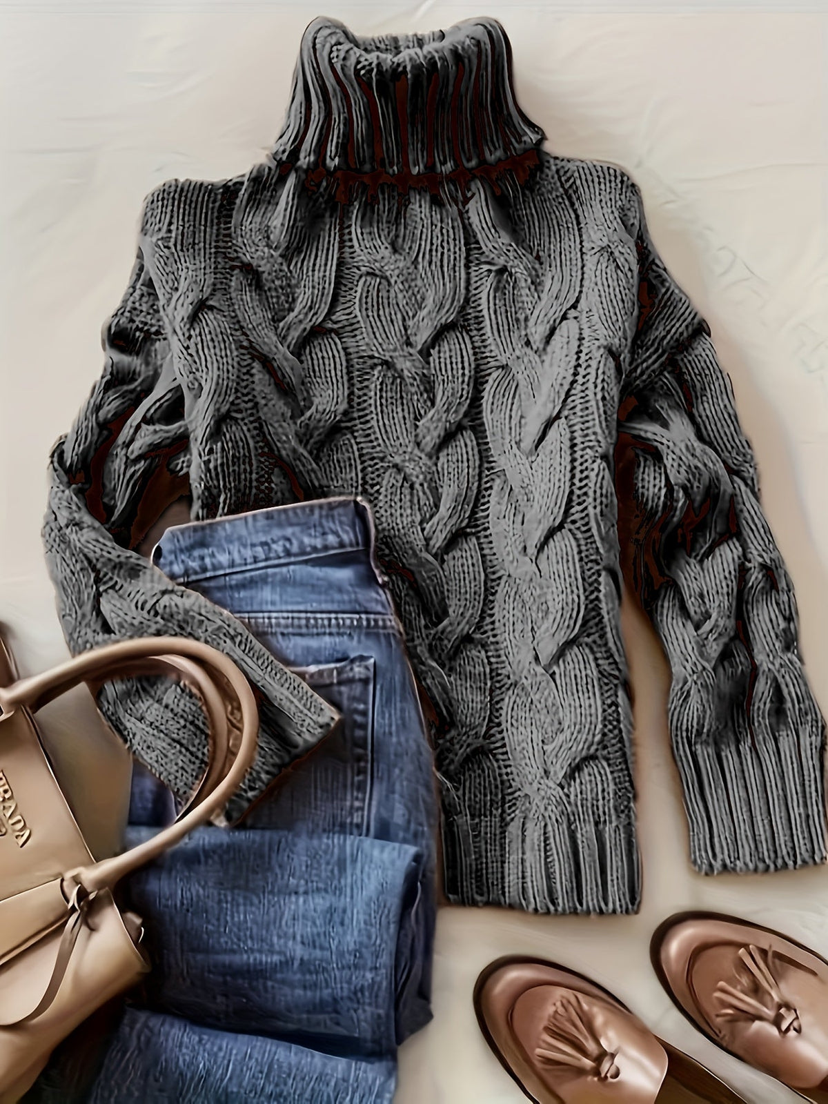 Ellie Cómodo jersey de cuello alto trenzado