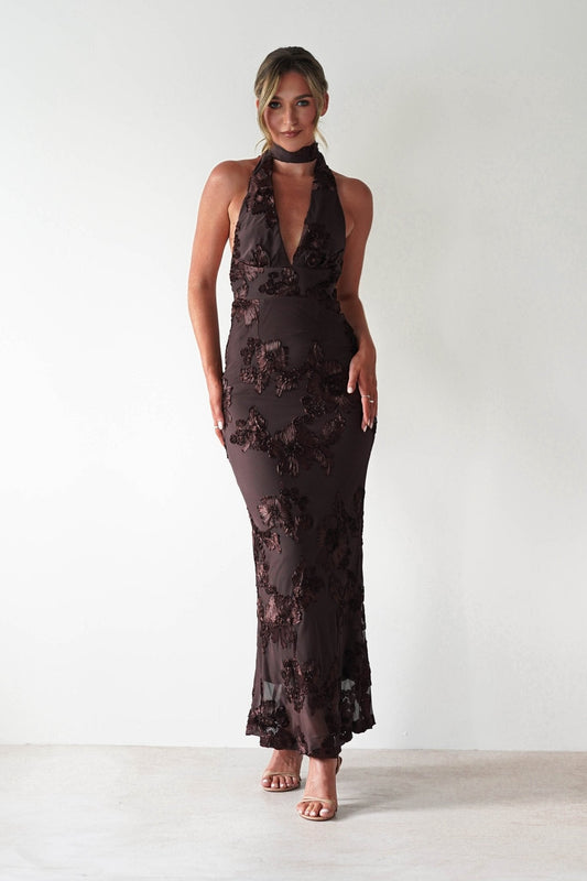 Ines vestido largo con lazos en la espalda texturizado