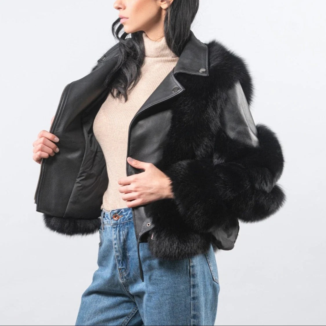 Chaqueta de piel y piel sintética de lujo