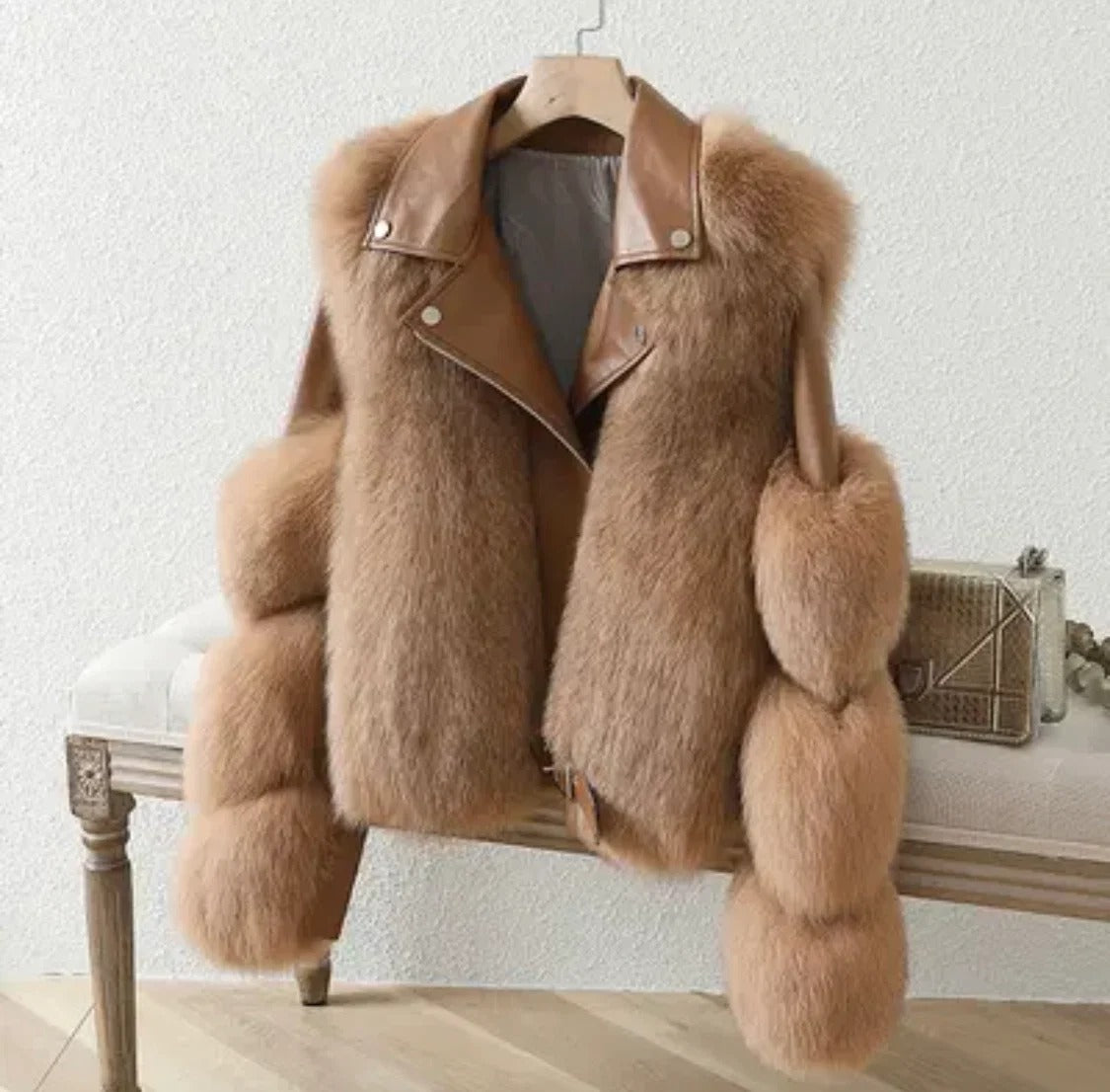 Chaqueta de piel y piel sintética de lujo